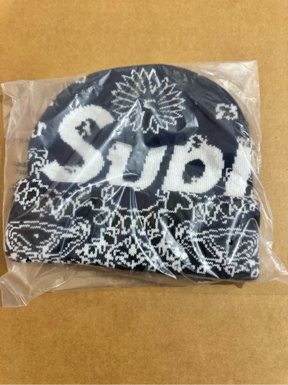 Supreme Black and White Logo Bandana Knit Beanie